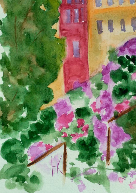Lviv Painting Cityscape Original Art Roofs Watercolor Artwork Home Wall Art 10 by 14" by Halyna Kirichenko