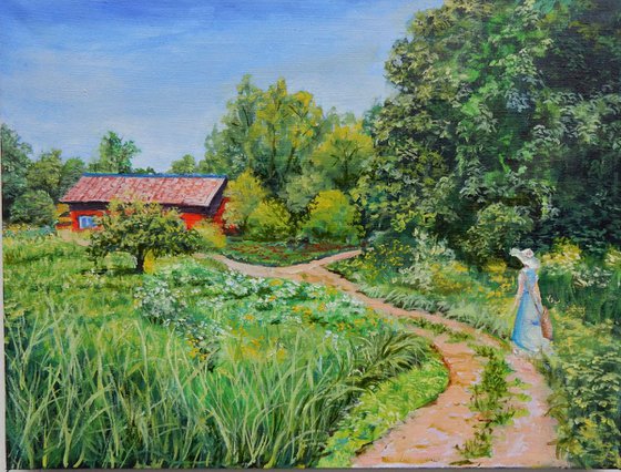 Landscape. Green summer.  30x40cm.