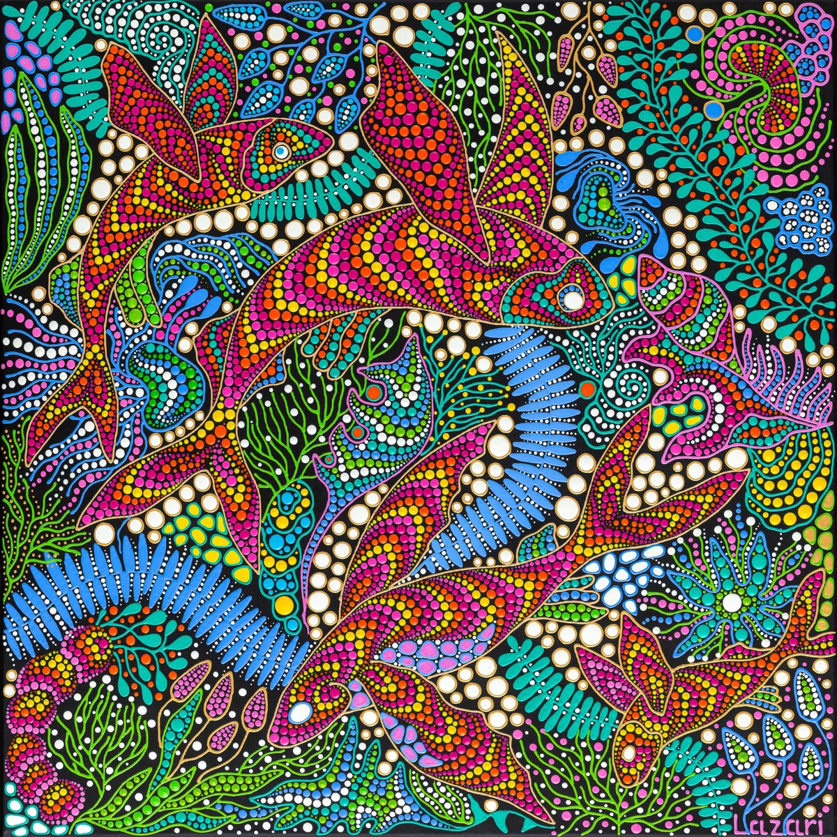 Expressive Giclee Print , Flying Fish By Oxana Lazari, 31 X 31, Artwork For Sale On Artfinder
