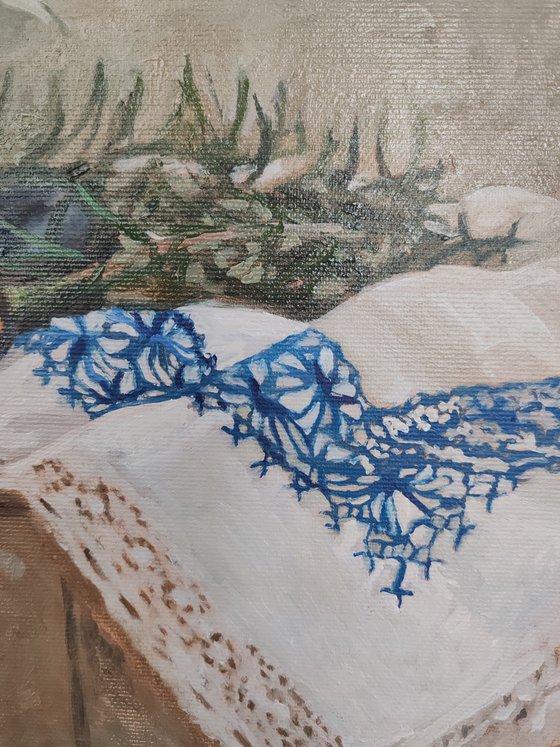 Plums, rosemary and drapery