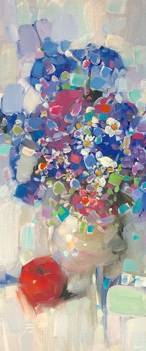 Vase of Flowers, Oil painting, One of a kind, Handmade artwork by Vahe Yeremyan