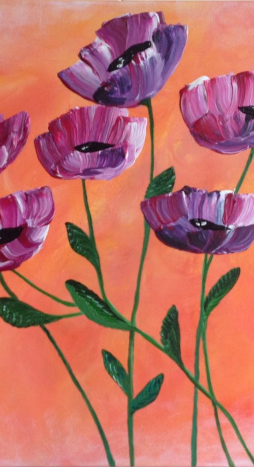 Purple poppies by Saroj Buch