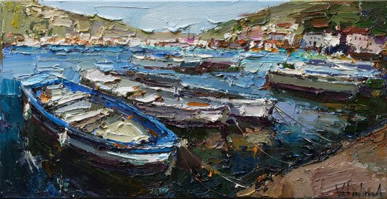 Boats in the bay - Original oil painting