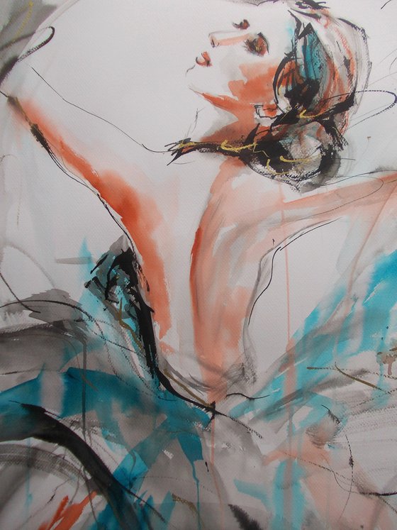Flying Dream II -Ballerina Drawing on Paper-Large Drawing