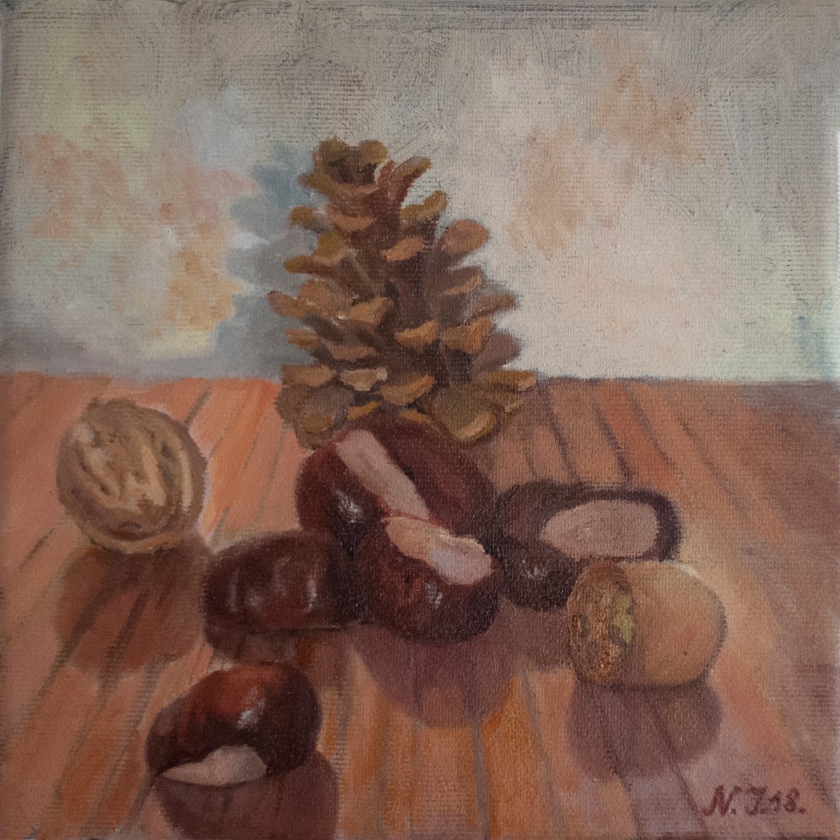 Oil Painting , Fall Still Life By Nikola Ivanovic, 8 X 8, Artwork For Sale On Artfinder