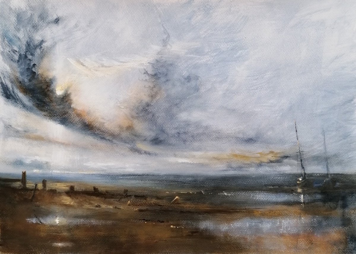 Impressionistic Landscape Acrylic Painting By Alan Harris, 26 X 18, The Mergence Of Day And Night, Original Artwork