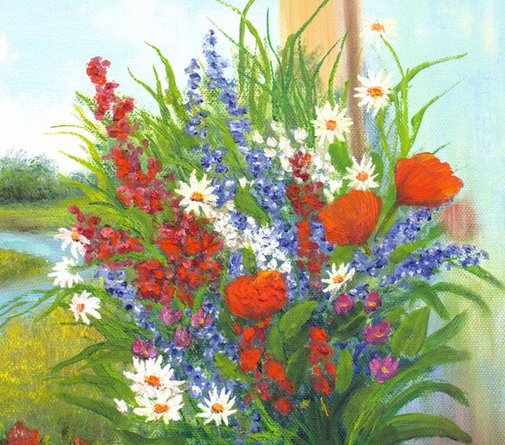 Wildflowers by the open window