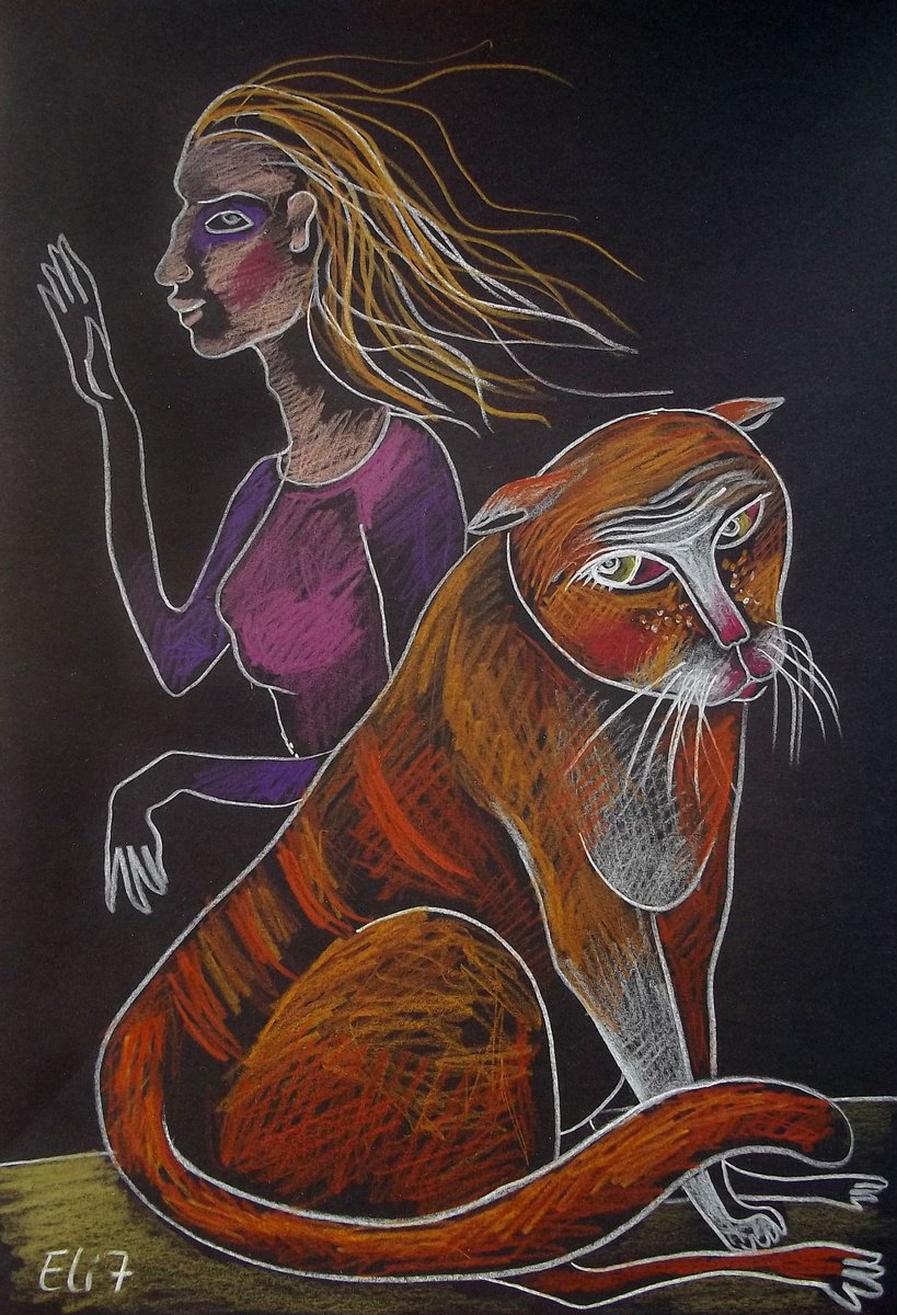 Expressive Animal Pencil Drawing By Elisheva Nesis, 9 X 13, See You Later, Original Artwork