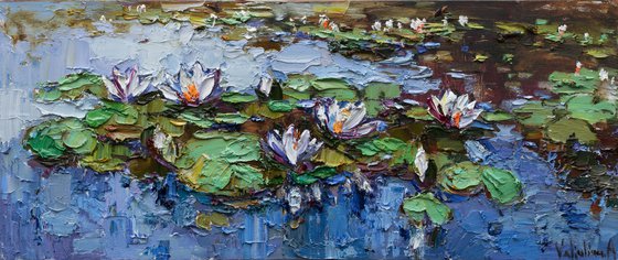 RESERVED Water Lilies - Original  impasto Oil painting