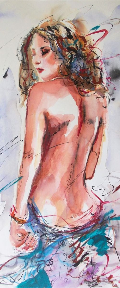 Woman Watercolor mixed media on paper by Antigoni Tziora