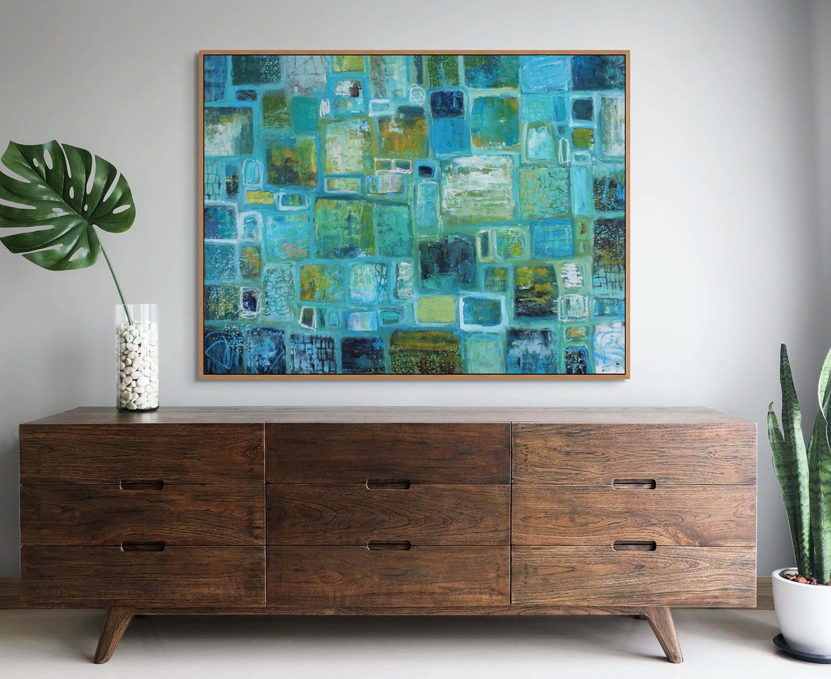 Expressive Abstract Painting By Sage Mountain Studio, 48 X 36", Square Dancing, Original Artwork