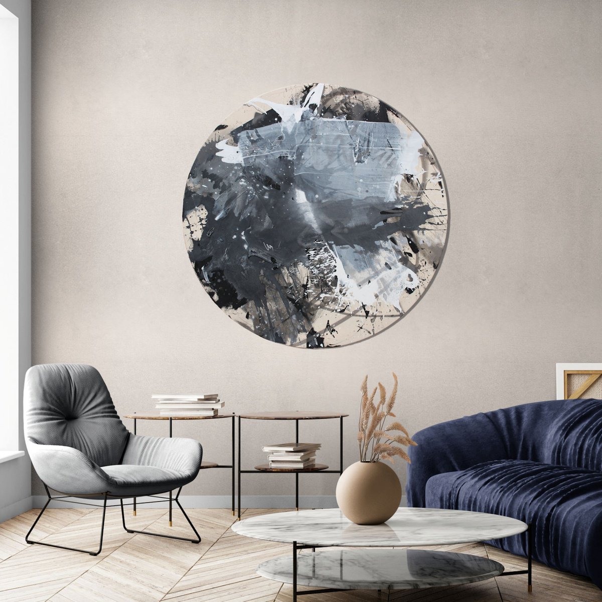 Expressive Painting , Rough Gray (Circle) By Daniela Schweinsberg, 47 X 47, Artwork For Sale On Artfinder