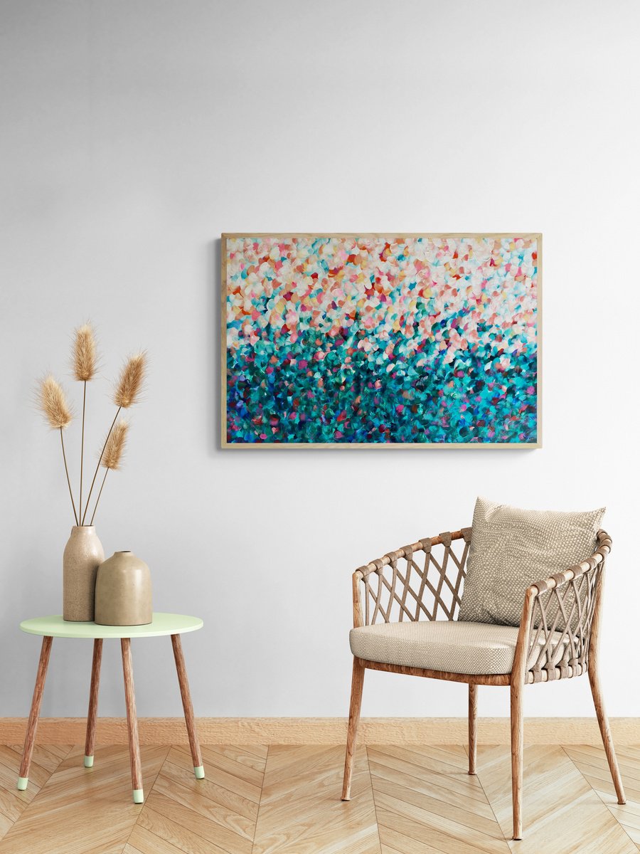 Abstract Botanical Acrylic Painting By Katherine Spiller, 37 X 25", The Warmth Of The Garden, Original Artwork