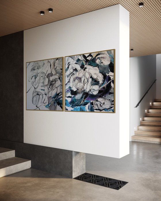 Blue Heart Bloom. Diptych