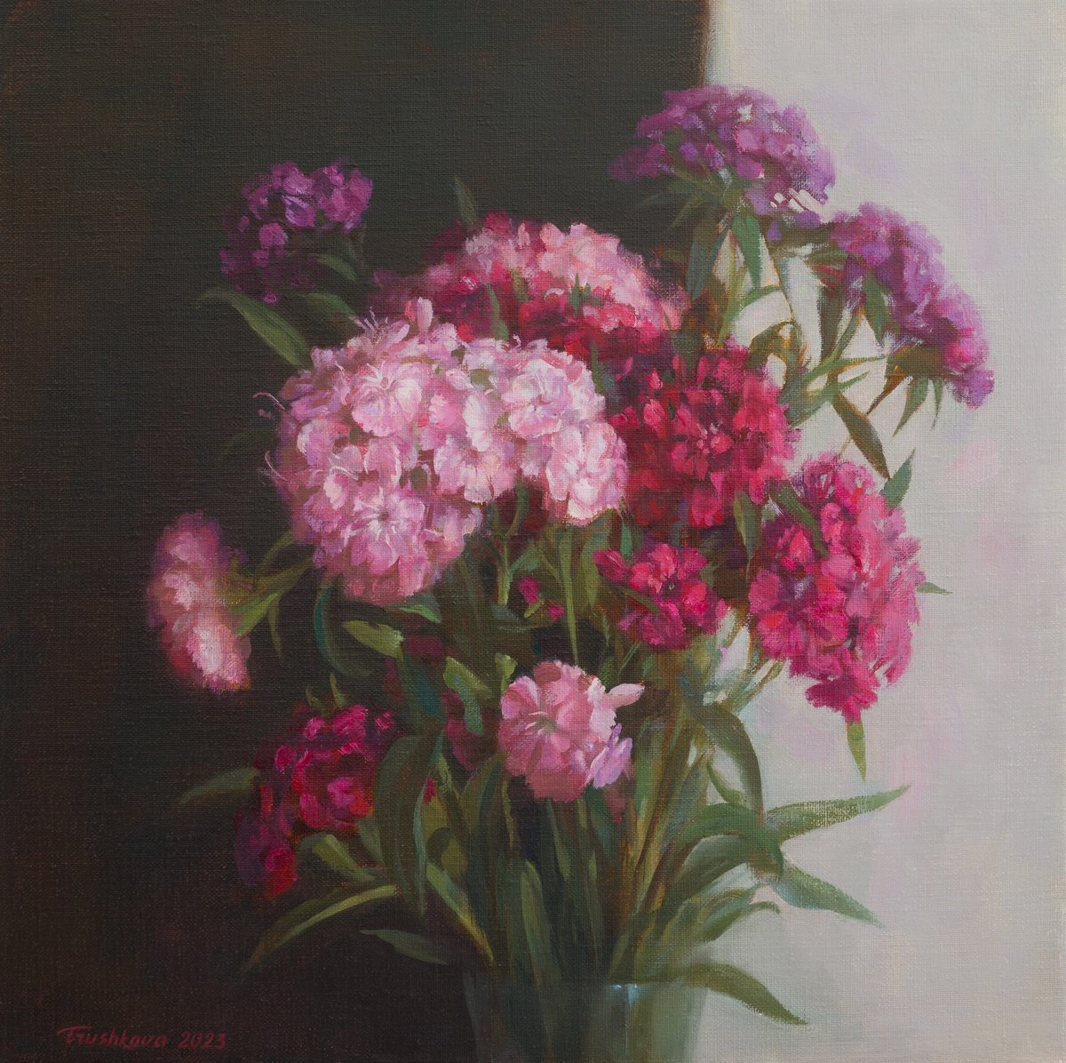 Photorealistic Botanical Oil Painting By Irina Trushkova, 16 X 16, Floral, Original Artwork