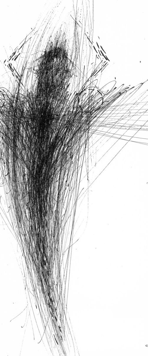 SPONTANE VIBRATING LINES INK ORIGINAL DRAWING ANGEL THEME DESIRE TO FLY BY MASTER OVIDIU KLOSKA AFORDABLE ART by Kloska Ovidiu