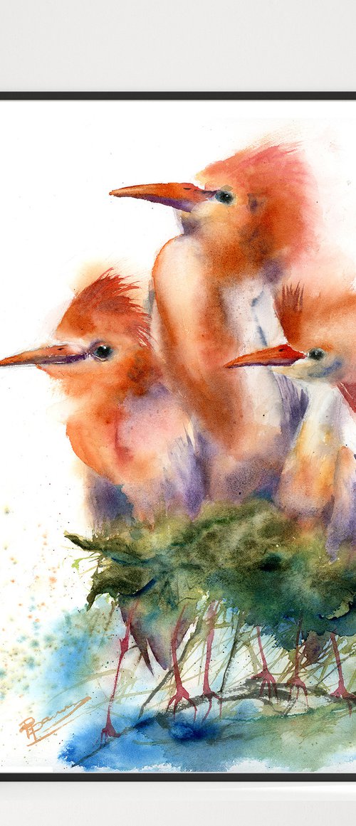 Three Cattle Egrets by Olga Tchefranov (Shefranov)