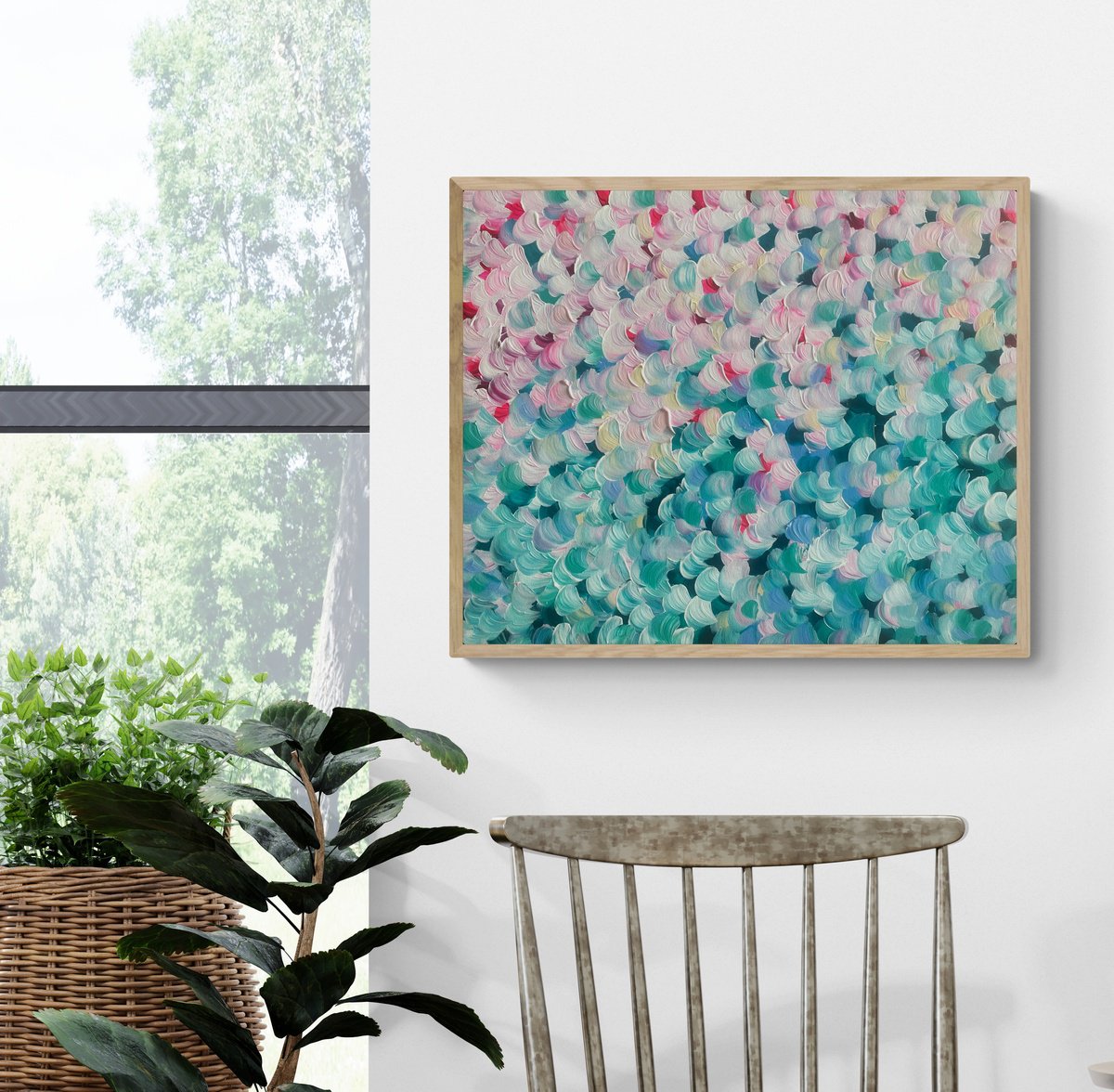 Organic Botanical Acrylic Painting By Katherine Spiller, 25 X 21", Dreamy Cascade, Original Artwork