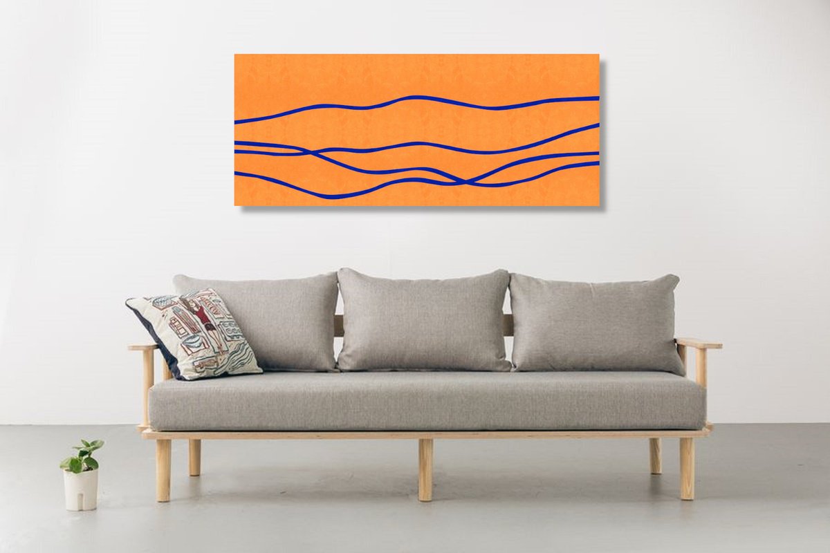Abstract Landscape Acrylic Painting By Marina Krylova, 47 X 20", Minimalistic Landscape #10, Original Artwork