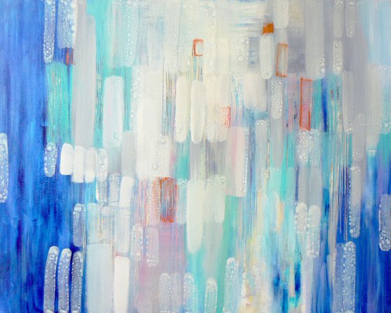 Zeros and ones (large contemporary abstract in blue and greys)