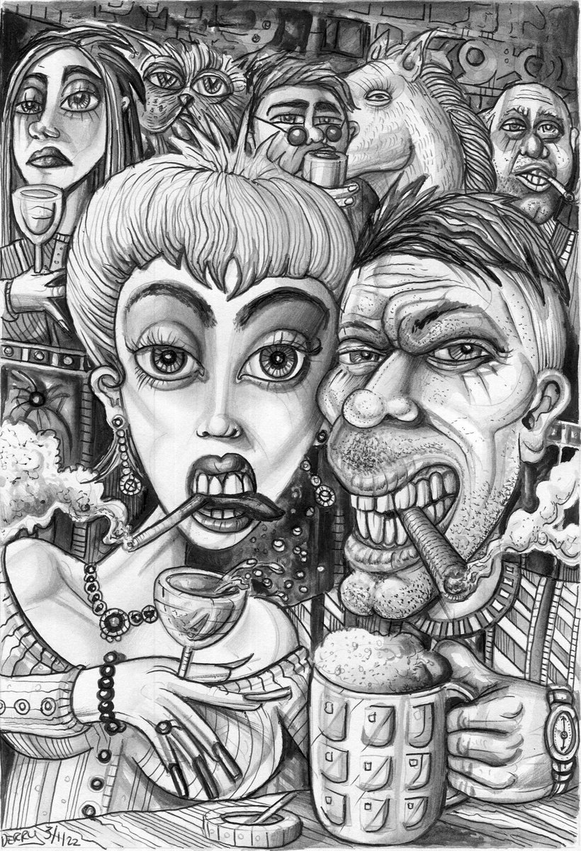 Cartoon Portrait Drawing By Spencer John Derry, 8 X 12", High Society, Original Artwork