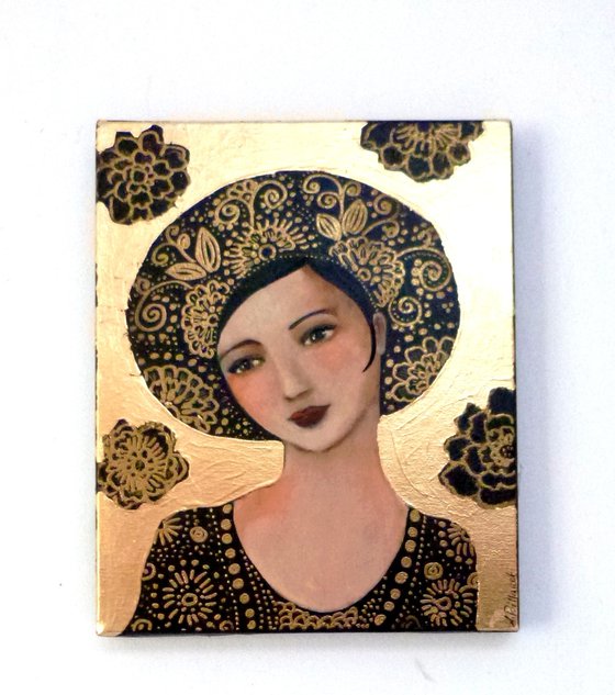 Adagio Gold: Female  icon on canvas 21x 27cm.