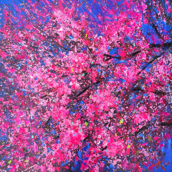 In bloom, large painting 100x100cm, ready to hang!