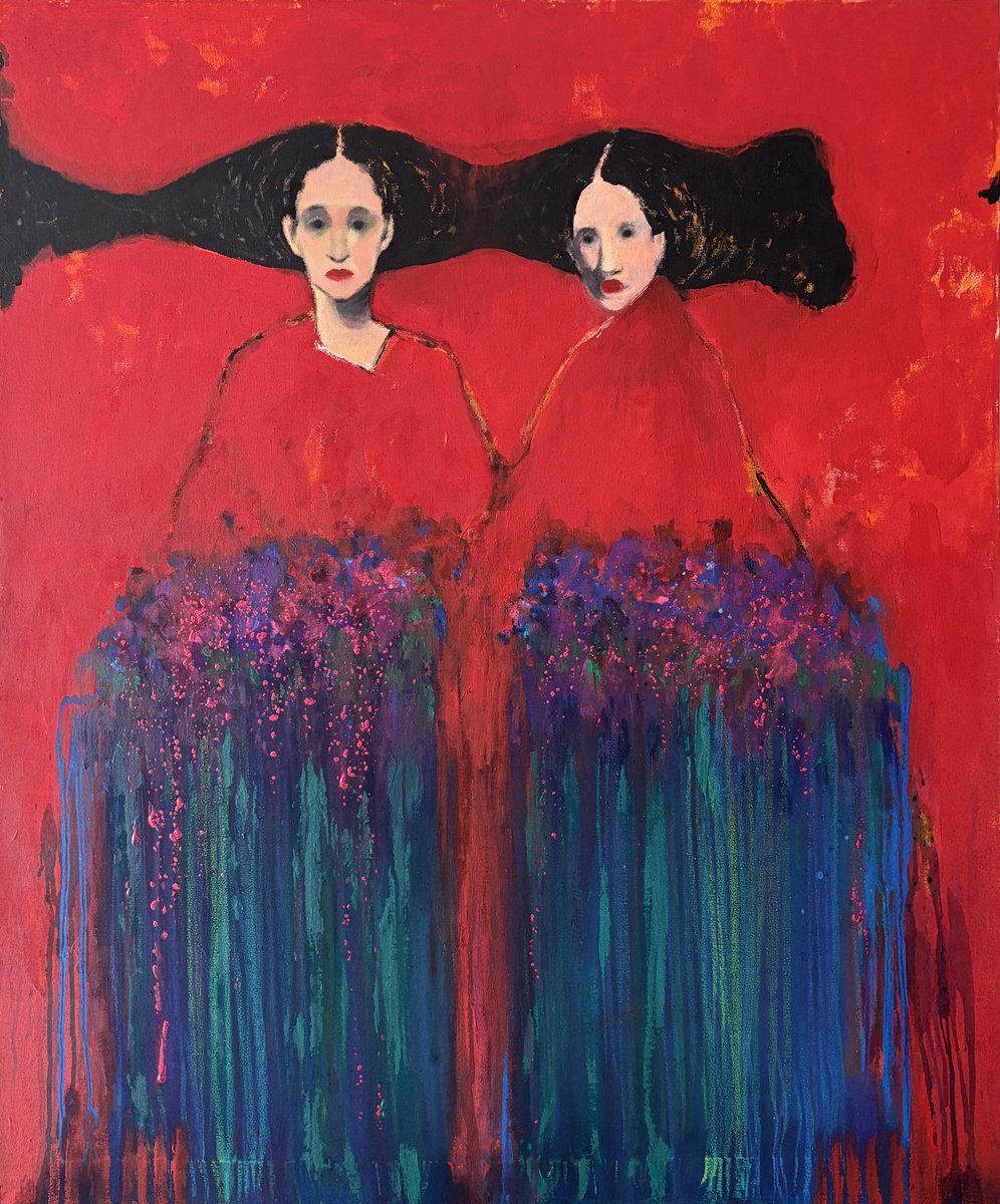 Sisters With Flowers By Gela Mikava, 39 X 47, Artwork For Sale On Artfinder