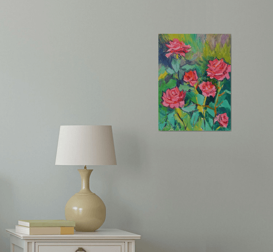 Roses in a garden (plein air) original painting