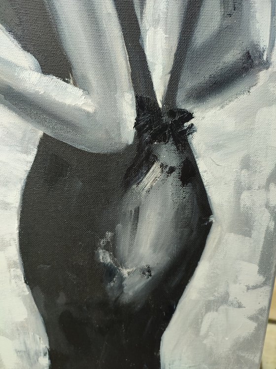 Lady in black, original impressionistic oil painting, gift idea, monochrome art