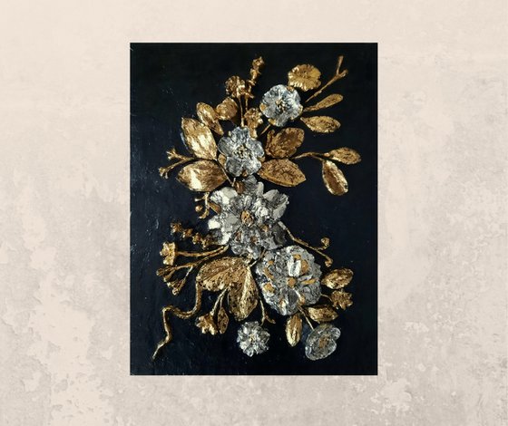sculptural wall art "Silver and Gold"