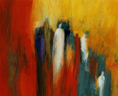 Huddle,original acrylic painting on canvas (60)x(50)c.m ready to hang by Mahtab Alizadeh