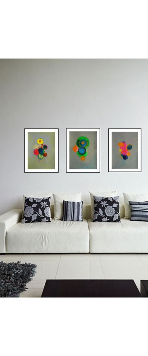 micro cosmogonie / Triptych 35,43 x 15,75 in (90 x 40 cm) by Pierre-Yves Beltran