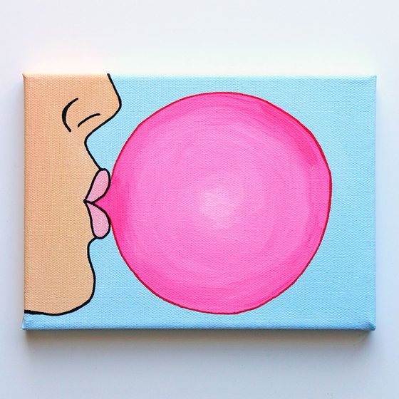 Bubble Gum Bubble Pop Art Painting On Miniature Canvas