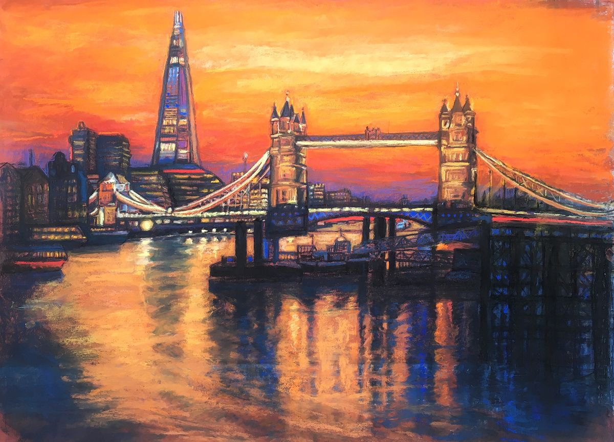Cityscape of Shard and Tower Bridge London sunset by Patricia Clements