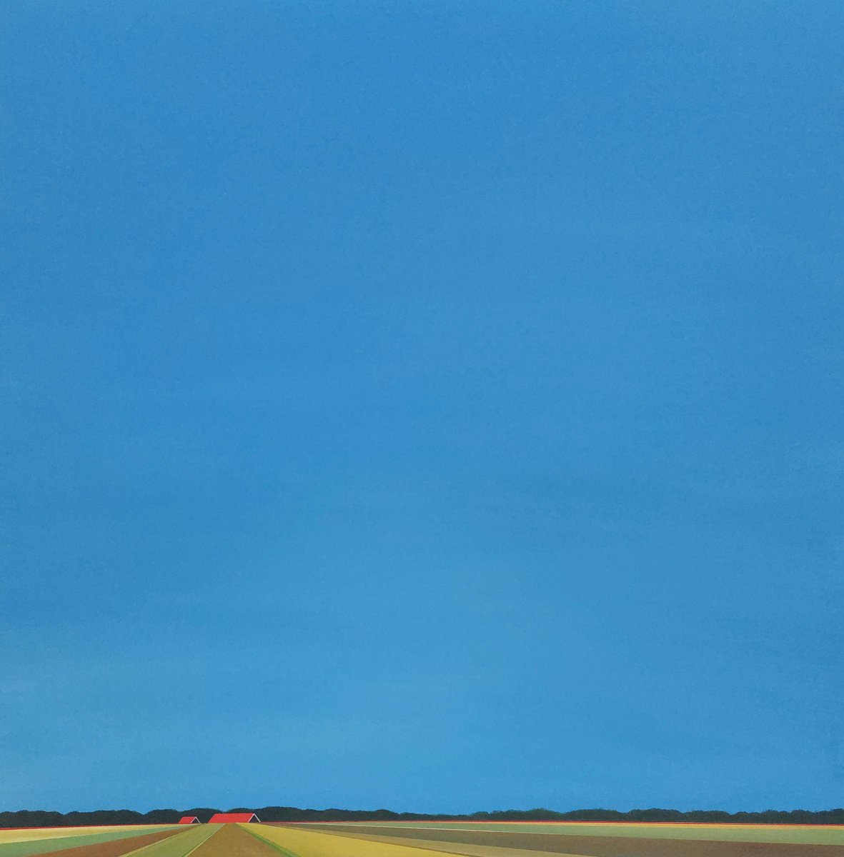 Landscape Acrylic Painting By Nelly Van Nieuwenhuijzen, 35 X 35", A Cloudless Afternoon, Original Artwork