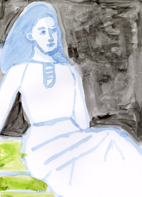 Seated Woman in Blue and Black