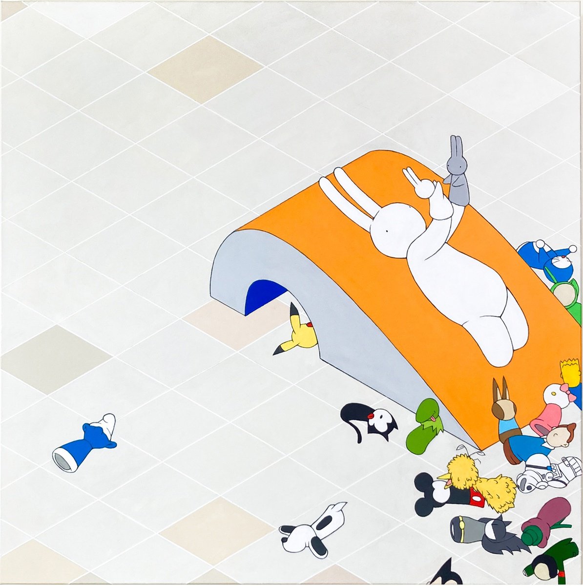 Urban And Pop Animal Acrylic Painting By Mr Clement, 31 X 31", Unfriended Party Time, Original Artwork