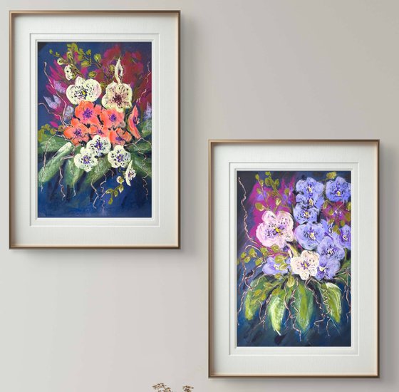 Wild orchids Set of 2 Pastel
