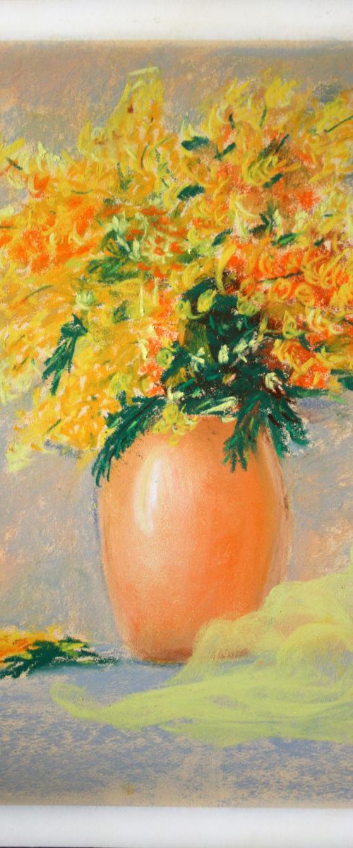 Mimosa in a vase by Salana Art