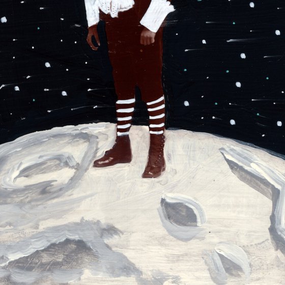 Space Boy on the Moon 4x6 Painting