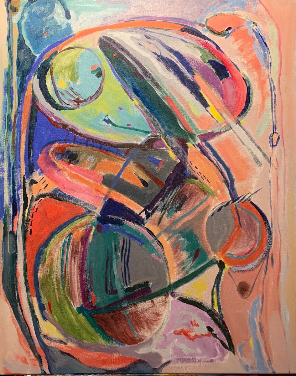 Abstract Acrylic Painting By Hanna Bell, 24 X 30, 2 Steps Forward & 1 Back No.2, Original Artwork