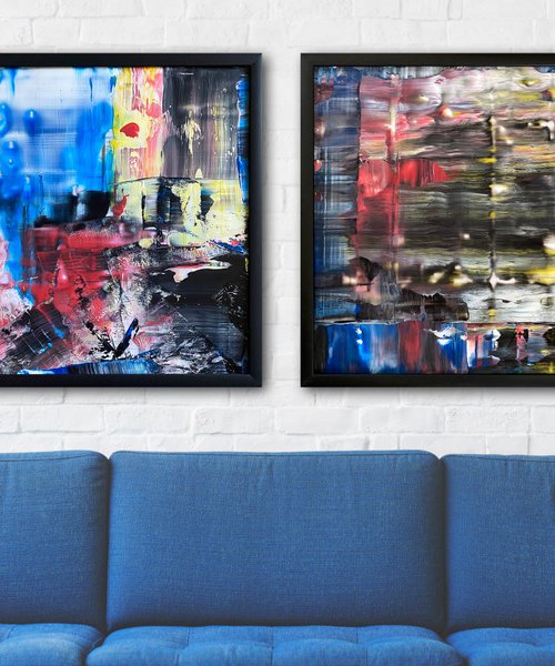 "True Love" - Original PMS Abstract Diptych Acrylic Paintings On Plexiglass, Framed - 52" x 26" by Preston M. Smith (PMS)