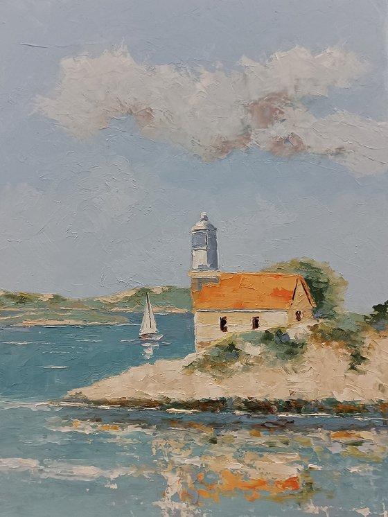Lighthouse on Adriatic sea. Croatian coastline