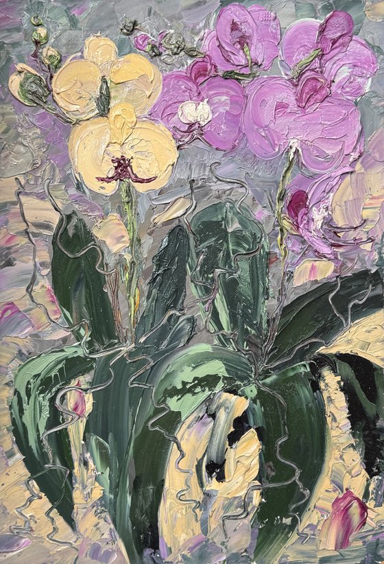 Wild orchids Set of 2 Oil Diptych