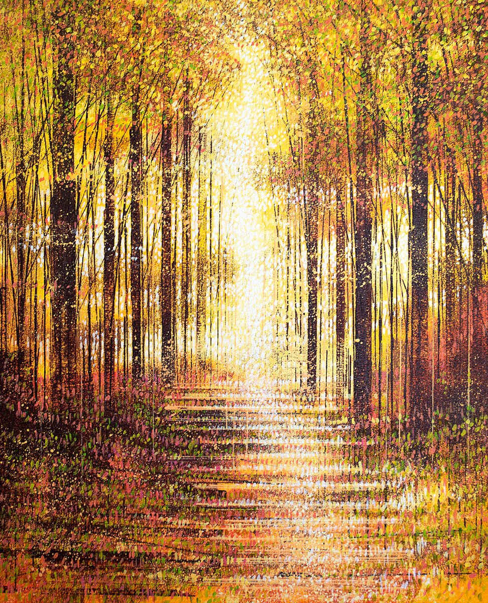 Marc Todd | Original Acrylic Painting | Golden Autumn Forest Path | 46 X 56Cm | Artwork For Sale On Artfinder