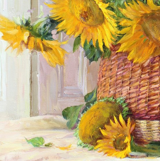 Sunflowers in a basket