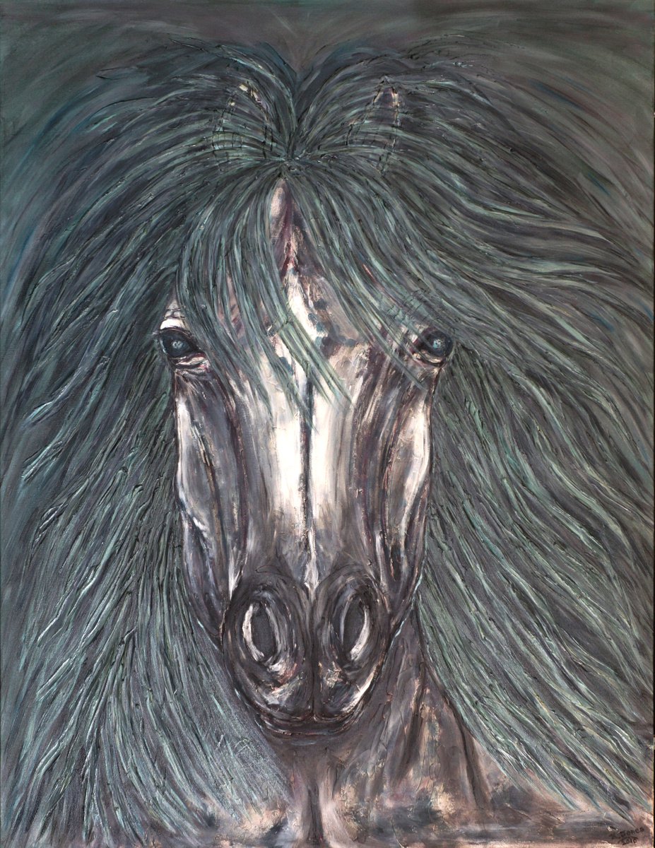 Impressionistic Animal Oil Painting By Kim Jones Miller, 36 X 48", Out Of Wind And Sea, Original Artwork