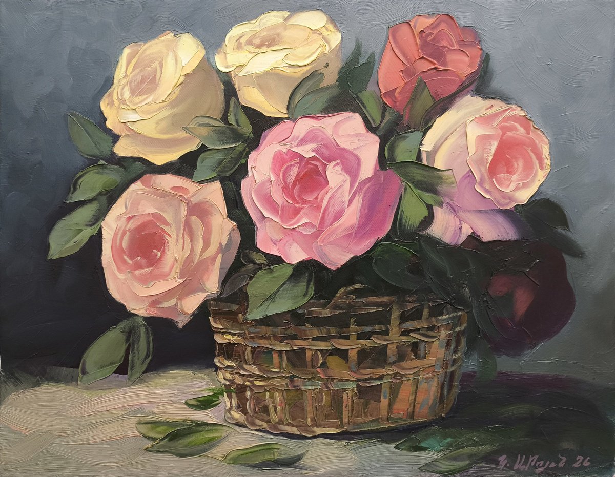 Basket Of Tender Roses By Kamo Atoyan, 20 X 16, Artwork For Sale On Artfinder
