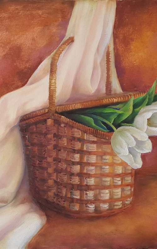 tulips in the basket by Mary Voloshyna